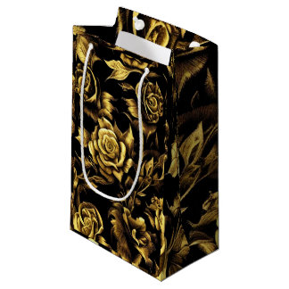 Petit Sac Cadeau design de luxe avec roses dorés sur un noir