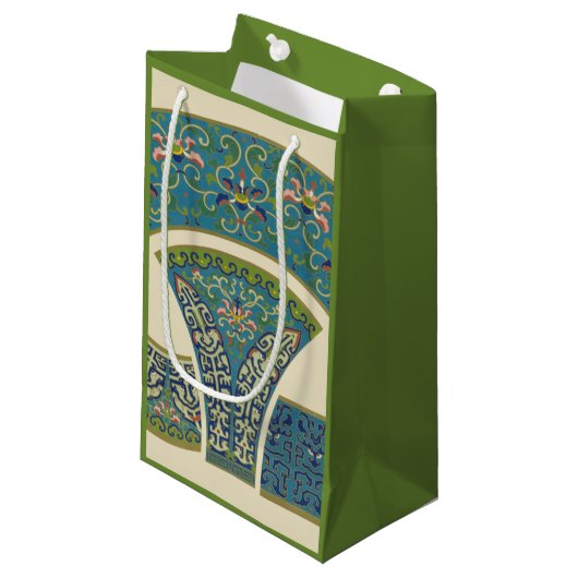 Petit Sac Cadeau Designs orientaux bleus avec facettes souriantes (Devant Angle)