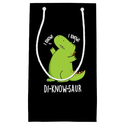 Petit Sac Cadeau Di-know-saur Dinosaur Dinosaure Pun Dark BG (Devant)