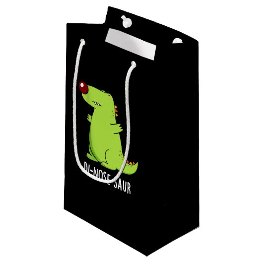 Petit Sac Cadeau Di-nose-saur Funny Dinosaur Pun Dark BG (Devant Angle)