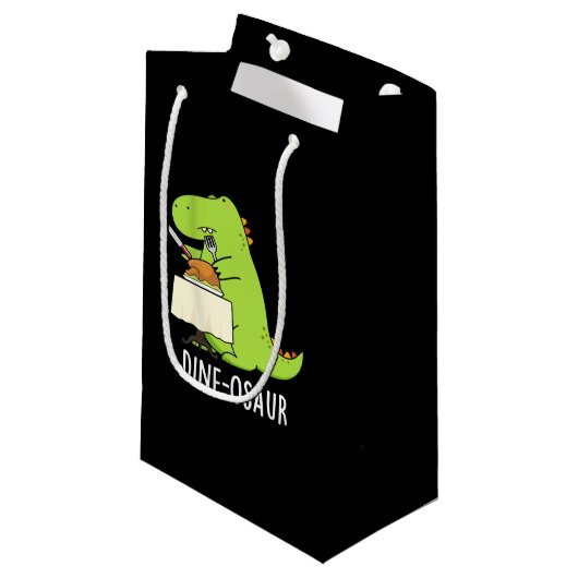 Petit Sac Cadeau Dine-osaur Funny Dinosaur Pun Dark BG (Devant Angle)