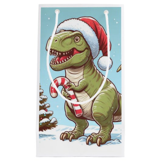 Petit Sac Cadeau Dinosaure sucre de canne de Noël mignon (Devant)