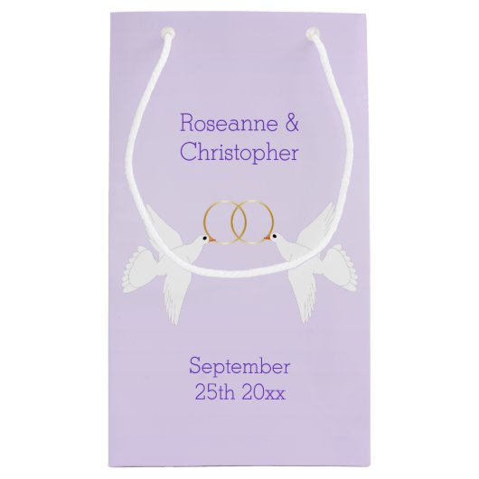 Petit Sac Cadeau Doves Design Mariage couleur Lilac (Dos)