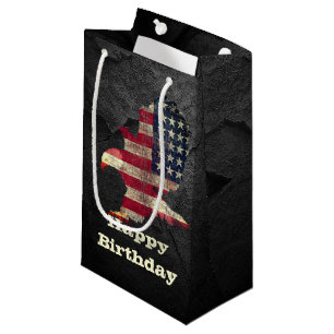 Petit Sac Cadeau Drapeau d'anniversaire et aigle à tête blanche sur