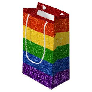 Petit Sac Cadeau Drapeau de la Rainbow Pride de la Parties scintill