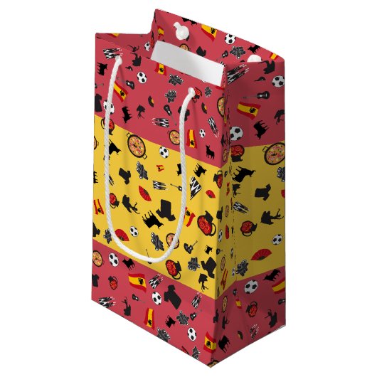 Petit Sac Cadeau Drapeau espagnol avec des objets d'Espagne (Devant Angle)