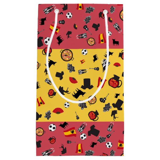 Petit Sac Cadeau Drapeau espagnol avec des objets d'Espagne (Devant)