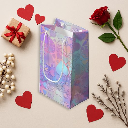 Petit Sac Cadeau Dreamy Pastel Holographic Heart Cloud Pattern