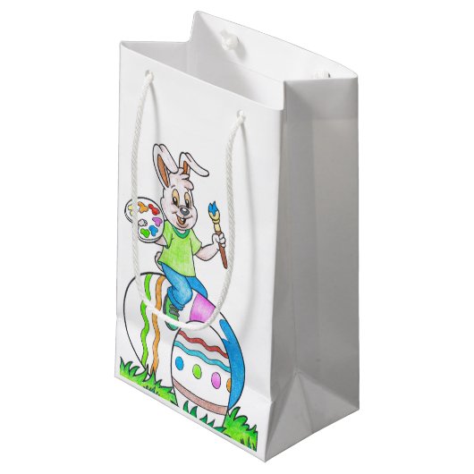 Petit Sac Cadeau Drôle Mignonne Joyeux lapin de Pâques Peinture Oeu (Devant Angle)