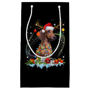 Petit Sac Cadeau Drôle Père Noël Dachshund Reindeer Noël clair
