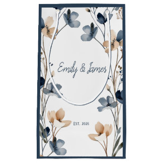 Petit Sac Cadeau Dusty Blue Beige Botanical Modern Elegant Wedding