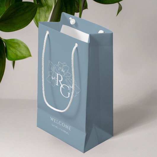 Petit Sac Cadeau Dusty Blue | Mariage de bienvenue Chic Monogram