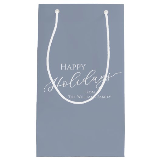 Petit Sac Cadeau Dusty Blue Modern Minimalist Happy Holidays (Devant)