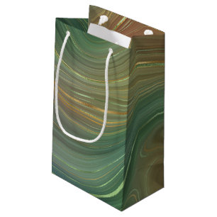 Petit Sac Cadeau Earthy Emerald Strata Agate d'encre verte et dor