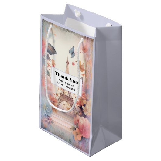 Petit Sac Cadeau Eiffel Tower Butterflies and Flowers Thank You (Devant Angle)