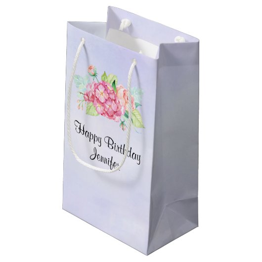 Petit Sac Cadeau Elégant Bouquet de fleurs rose Aquarelle Anniversa (Dos Angle)