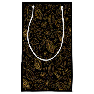 Petit Sac Cadeau Élégant Cacao Fleur Fruit Noir Or Entreprise