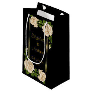 Petit Sac Cadeau Élégant Chic Coin Bouquets Roses Ivory Mariage