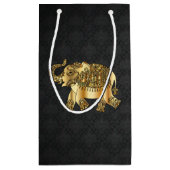 Petit Sac Cadeau Elégant Eléphant Floral Paisley Or, Damas Noir (Dos)