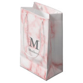Petit Sac Cadeau Elégant Faux rose Marbre gris Nom et Monogramme (Devant Angle)