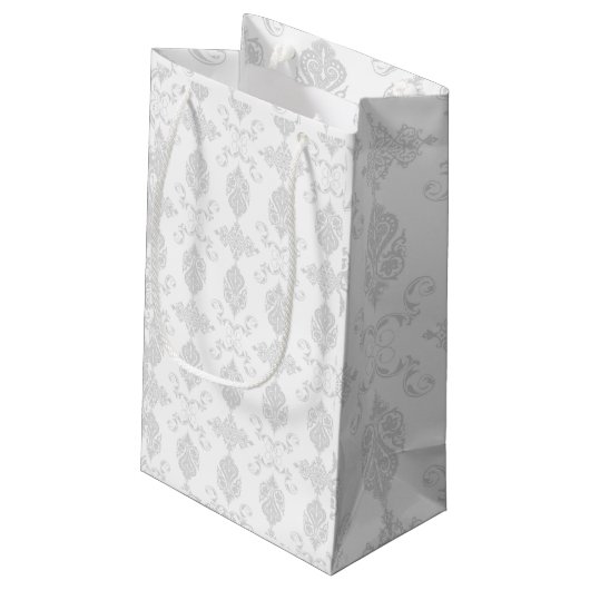 Petit Sac Cadeau Élégant Gris Clair & Blanc, Mariages (Dos Angle)