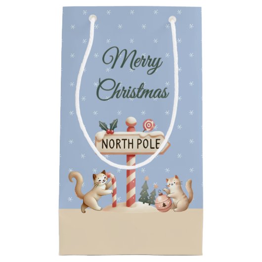 Petit Sac Cadeau Élégant Joyeux Noël Jouer Chatons, Nom (Devant)