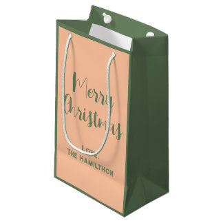 Petit Sac Cadeau Élégant Joyeux Noël Olive Green & Peach