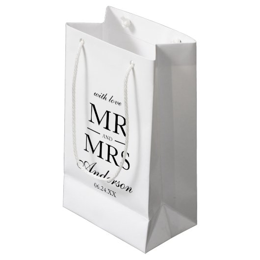 Petit Sac Cadeau Élégant Mariage moderne noir & blanc (Devant Angle)
