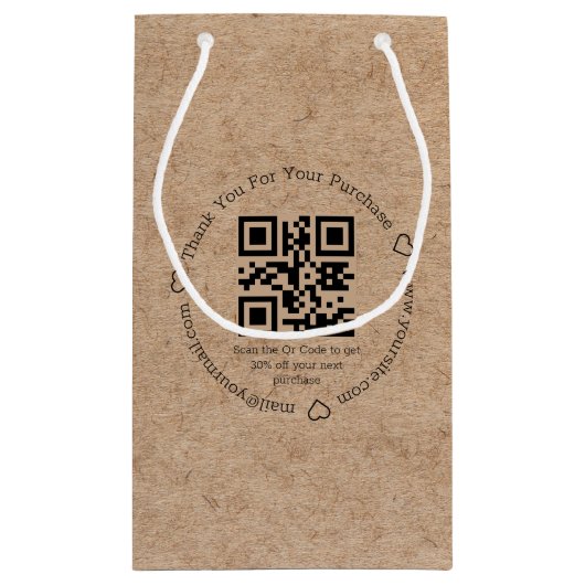 Petit Sac Cadeau élégant minimalis merci business qr code kraft (Dos)