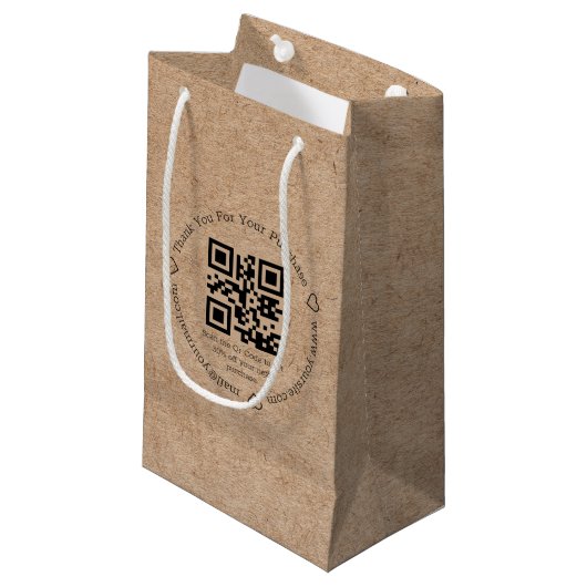 Petit Sac Cadeau élégant minimalis merci business qr code kraft (Devant Angle)