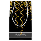 Petit Sac Cadeau Élégant noir avec Streamers or, Texte modifiable (Devant)