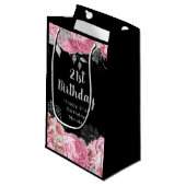 Petit Sac Cadeau Elegant Pink and Silver Flowers Birthday (Devant Angle)