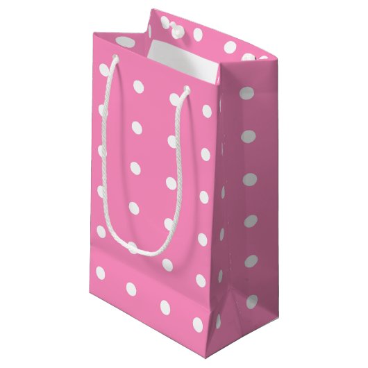 Petit Sac Cadeau Élégant Pois blanc rose chaud pour elle Motif (Devant Angle)