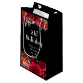 Petit Sac Cadeau Elegant Red and Silver Flowers Birthday (Devant Angle)