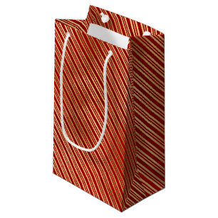 Petit Sac Cadeau Elégant rouge or mignon sucre de canne rayures mot