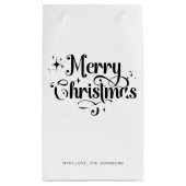 Petit Sac Cadeau Élégant Script chic noir & blanc Joyeux Noël (Dos)