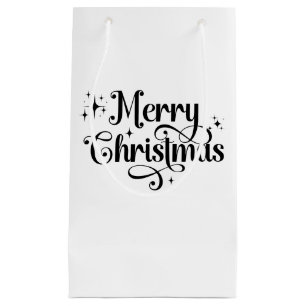 Petit Sac Cadeau Élégant Script chic noir & blanc Joyeux Noël