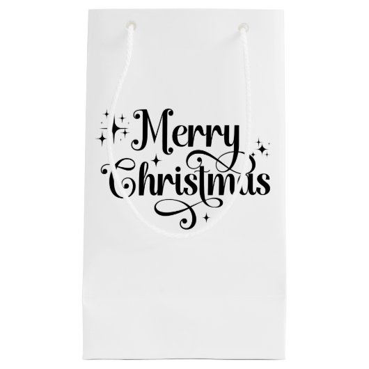 Petit Sac Cadeau Élégant Script chic noir & blanc Joyeux Noël (Devant)