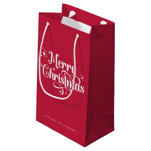 Petit Sac Cadeau Élégant Script chic Rouge & blanc Joyeux Noël (Dos Angle)