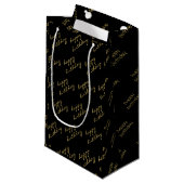 Petit Sac Cadeau Élégant script d'or noir (Devant Angle)