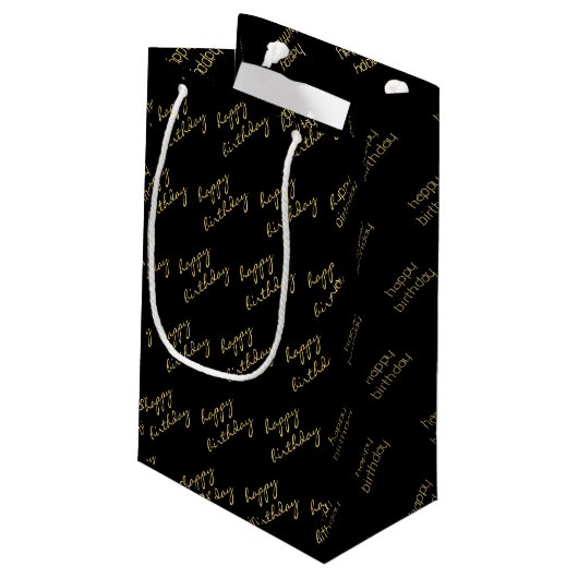 Petit Sac Cadeau Élégant script d'or noir (Dos Angle)
