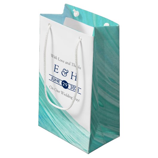 Petit Sac Cadeau Elégant Turquoise Tides Beach Mariage (Devant Angle)