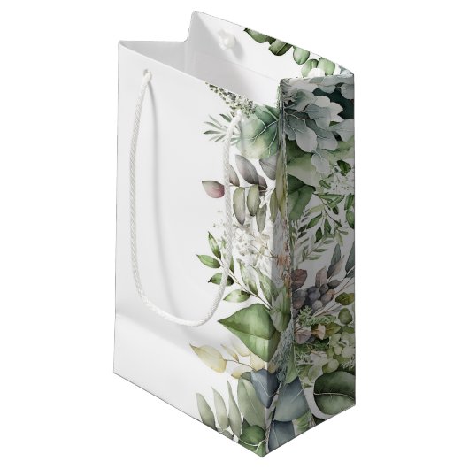 Petit Sac Cadeau Elégant Vert Feuille Rustique Mariage Favoriser Sa (Devant Angle)