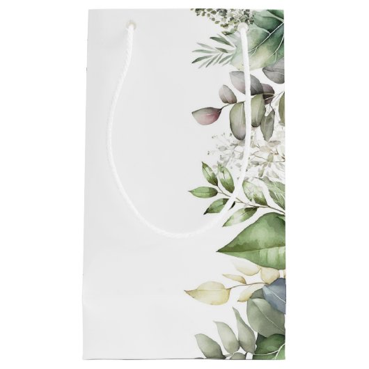 Petit Sac Cadeau Elégant Vert Feuille Rustique Mariage Favoriser Sa (Devant)