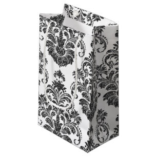 Petit Sac Cadeau élégante fête noire blanche Damask