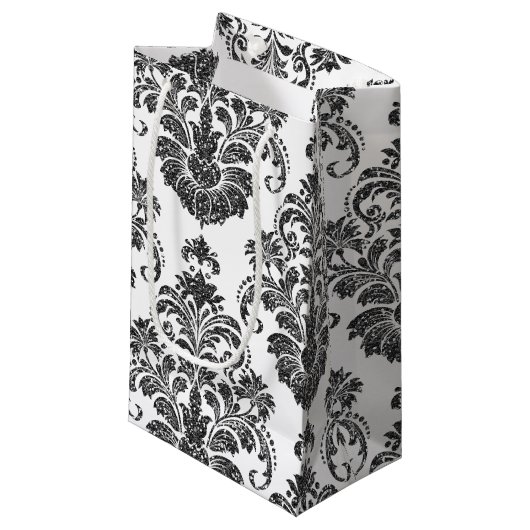 Petit Sac Cadeau élégante fête noire blanche Damask (Devant Angle)