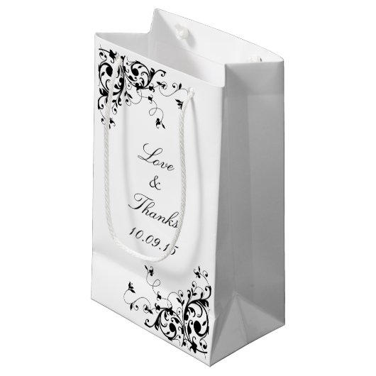 Petit Sac Cadeau Elégante Mariage noir & blanc (Devant Angle)