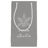 Petit Sac Cadeau Elégante Orchidée Simple Fleur Gris Riche Avec Nom (Devant)