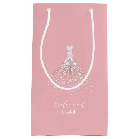 Petit Sac Cadeau Elégante Robe Diamond de Mariée Rose (Devant)