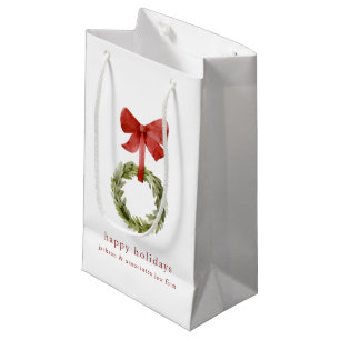 Petit Sac Cadeau Élégante verdure de Noël Wreath Red Bow